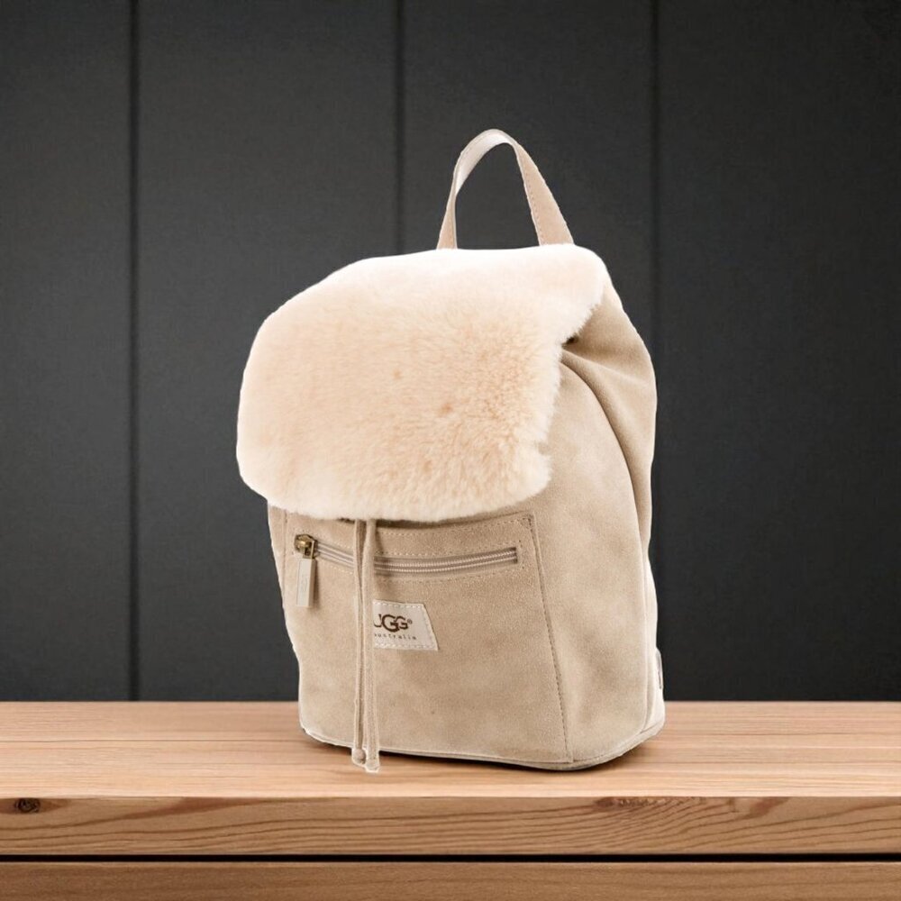 Women's UGG AUSTRALIA beige Suede Shearling Mini Backpack
